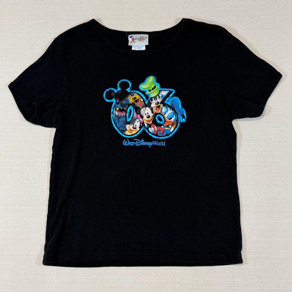 Walt Disney World 2006 Mickey Stitch Goofy Graphic Tee Black Large Baby Tee